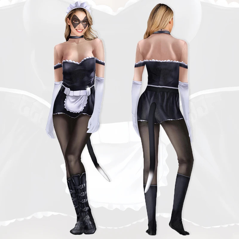 Costume Party Lolita Print Cosplay Costume Woman Sexy Kawaii Holiday Party Bodysuit Stage Carnival Disguise Long Sleeve Jumpsuit