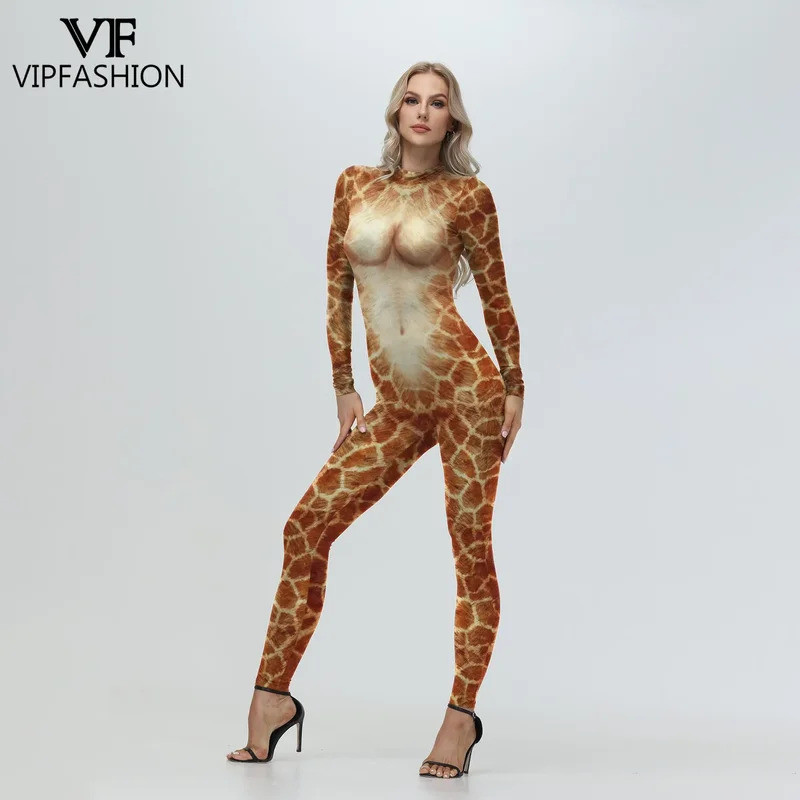 VIP FASHION Giraffe Cosplay Jumpsuit for Women Zentai Bodysuit Sexy Jumpsuit Carnival Animal Purim Catsuit Adult Party Costume