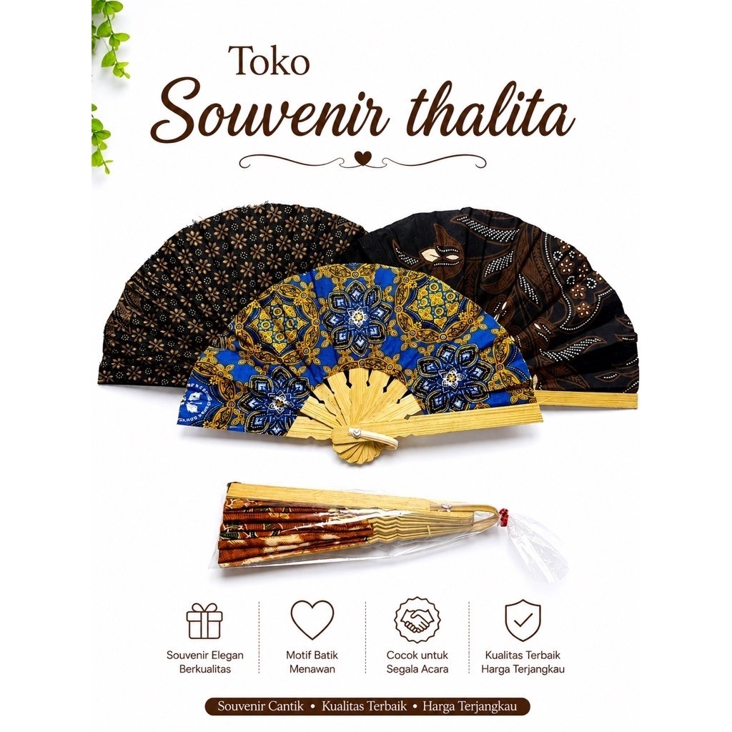 Contents: 100 Pcs 17 cm Folding Batik Fans, Wedding Souvenirs ELEGAN | Bamboo Fan with Batik Motif | Thalita Souvenir