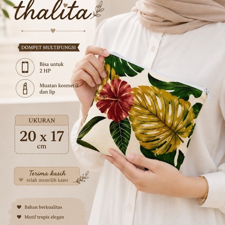 Thalita Tropical Motif Multifunction Wallet 20 x 17 cm for 2 hp and Cosmetics