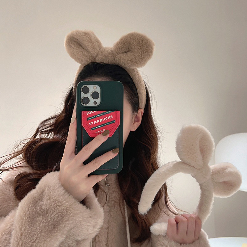 Walnuthome - DAEGU Plush Rabbit Ears Big Bow Headband Feather Headband Ribbon Big Ribbon Rabbit Ears Korean Soft