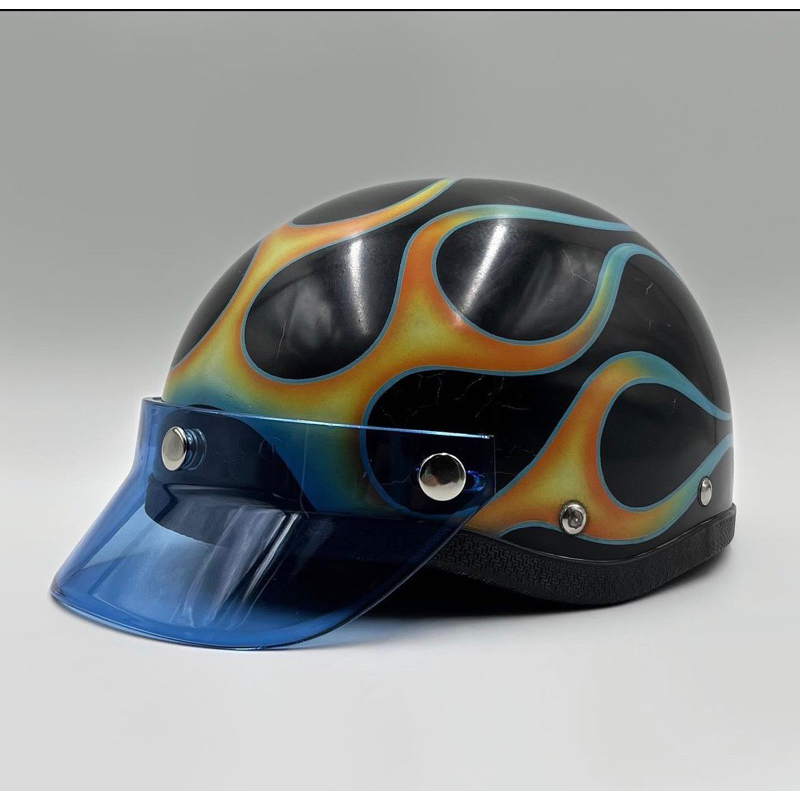 Japanese Shorty Flame Helmet Custom Chopper Bobber Helmet Chips