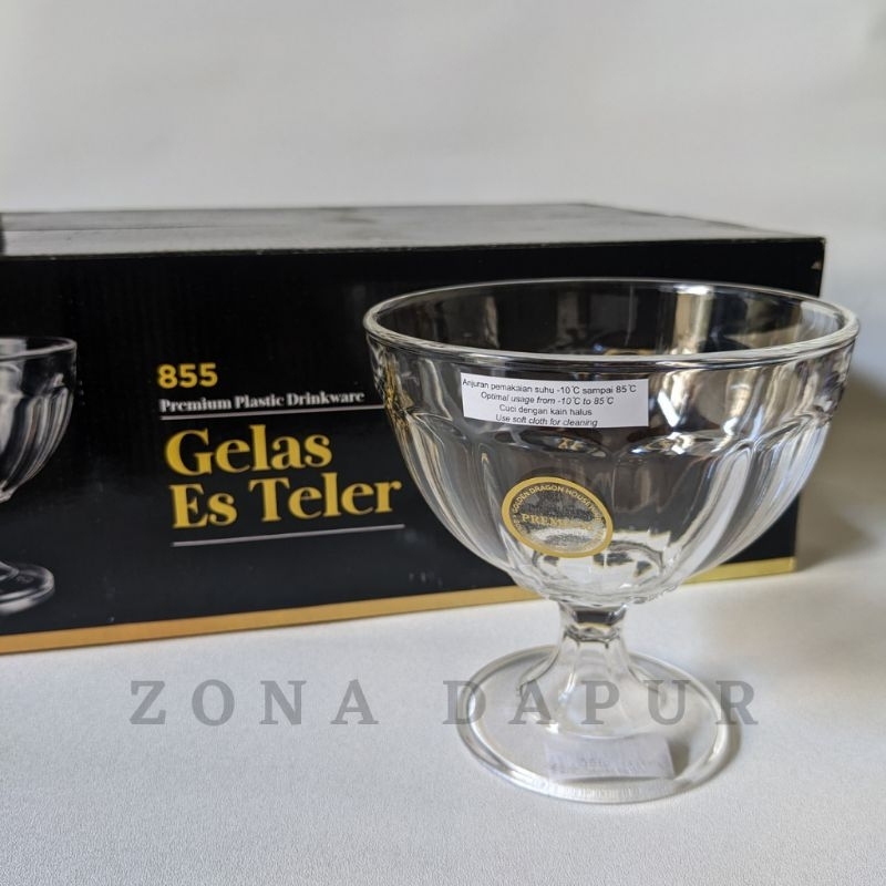 (6 pcs) 540 ml Golden Dragon Es Teler Glass, Clear Plastic Fruit Soup Glass