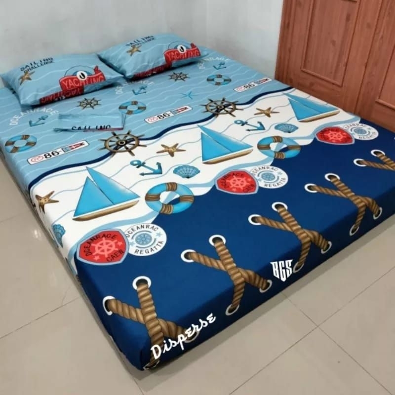 (NEW) Monalisa Bed Sheet Set 90 100 120 140 160 180 200 Extra Super Single Queen King 90x200 100x200 120x200 140x200 160x200 180x200 2 3 4 5 Height 20 T20 Boat Motif SAILING Rope Anchor Steering Ship Sea STAR SEASHELL Marine BOAT HOOK