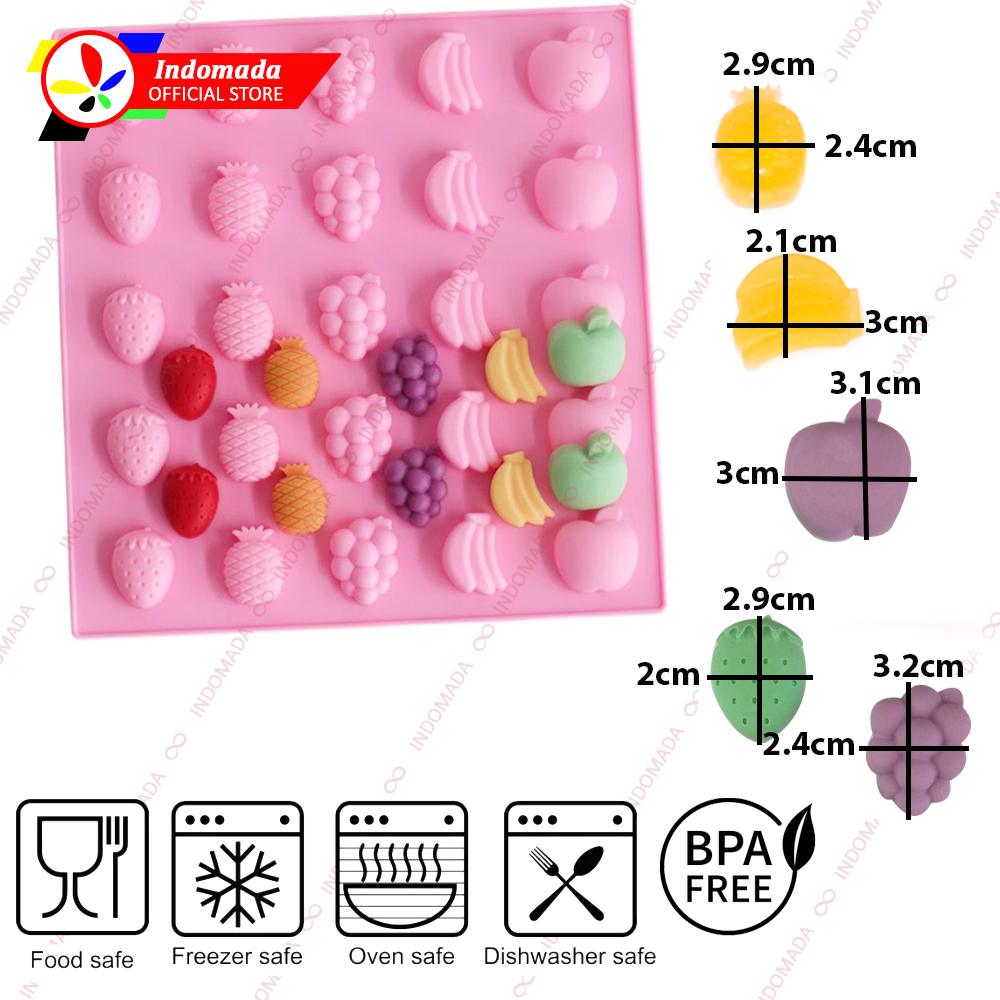 Indomada Silicone Mold Chocolate Candy Gummy Candy 25pcs Fruit Apple Banana Grape Pineapple Small Strawberry Jelly Pudding Ice Cubes Resin Fruits Silicone Mold Cake Decoration