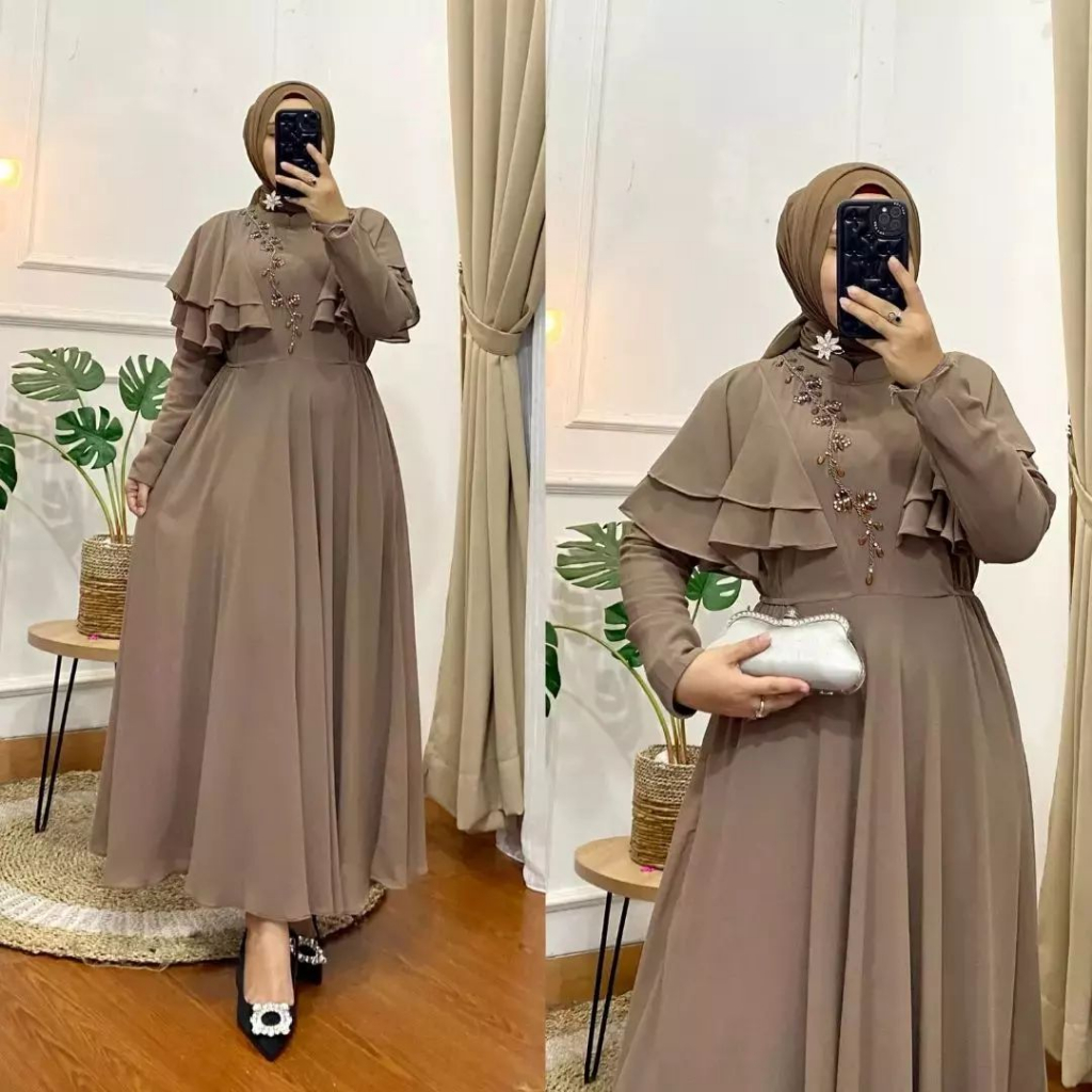 AYUNA MAXI DRESS Ceruty Babydoll Material Pearl Application Latest Women's Gamis 2023 Trendy Original Luxurious Muslim Fashion Dress for Adult Women Fashionable Top Simple