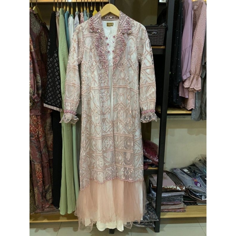 Raya Signature series 1 by halwa apparel gamis Brocade Luxury dress inner silk outer long blazer lace tulle