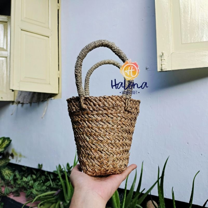 Mini bucketbag Bag/souvenir Bag hampers Woven natural Ethnic Eco-Friendly