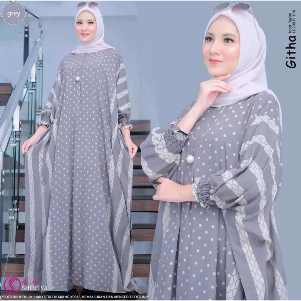 Anggi Home Kaftan Rayon Super Jumbo XXXL Busui Zipper Polka Dot Motif / Women's Kaftan / Arabian Gamis for Adult Women Kaftan Abaya