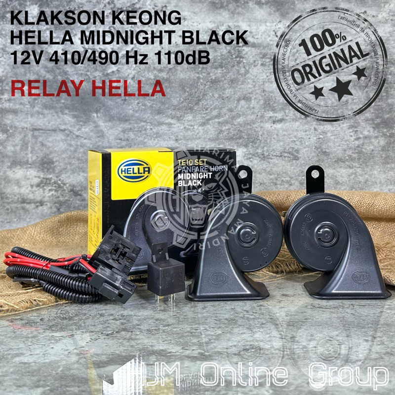 HELLA MIDNIGHT BLACK Snail Horn Kereta + CABLE RELAY SET BOSCH