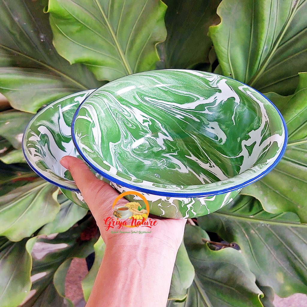 HIJAU Griya NATURE Bowl/Basin Old School Enamel Vintage Antique Zinc Blek Green Aesthetic Mug Striated Green Color Striped Lorek Jembung Economy Classic Scales Jug Cans Army Cendol Blirek Eating Snack Cans Plates