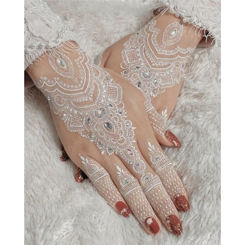 PUTIH Instant WHITE & MAROON HENNA PAIR OF BRIDAL HEAVEN DESIGNS LUXURY HENNA FREE GLITER+BEADS