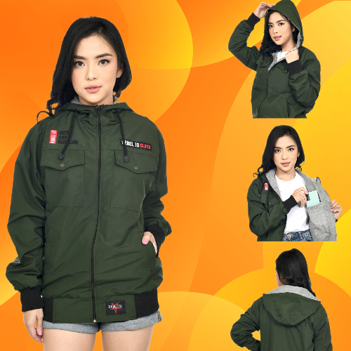 HIJAU Taslan Waterproof Parka Jacket Women Premium ORY REBEEL ID ARMY Green Parachute Jacket Women Outwear Waterproof -Gibranstore