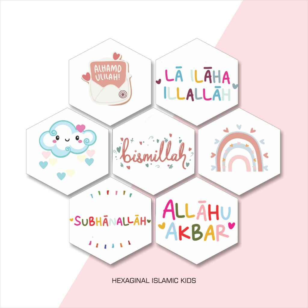 HIASAN DINDING Psc Decor Hexagonal Islamic Kids Wall Hanging Display Cute Aesthetic Home Room Decoration 48cm