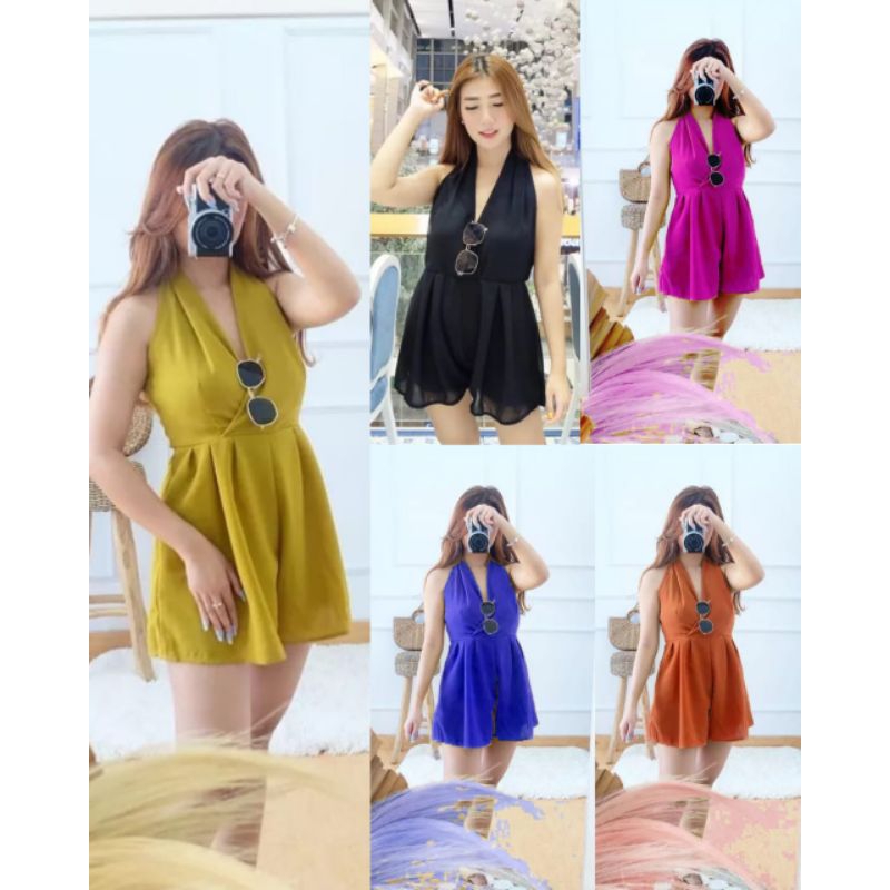 READY STOCK JADE JUMPSUIT KOREANWanita Good QUALITY V NECK
