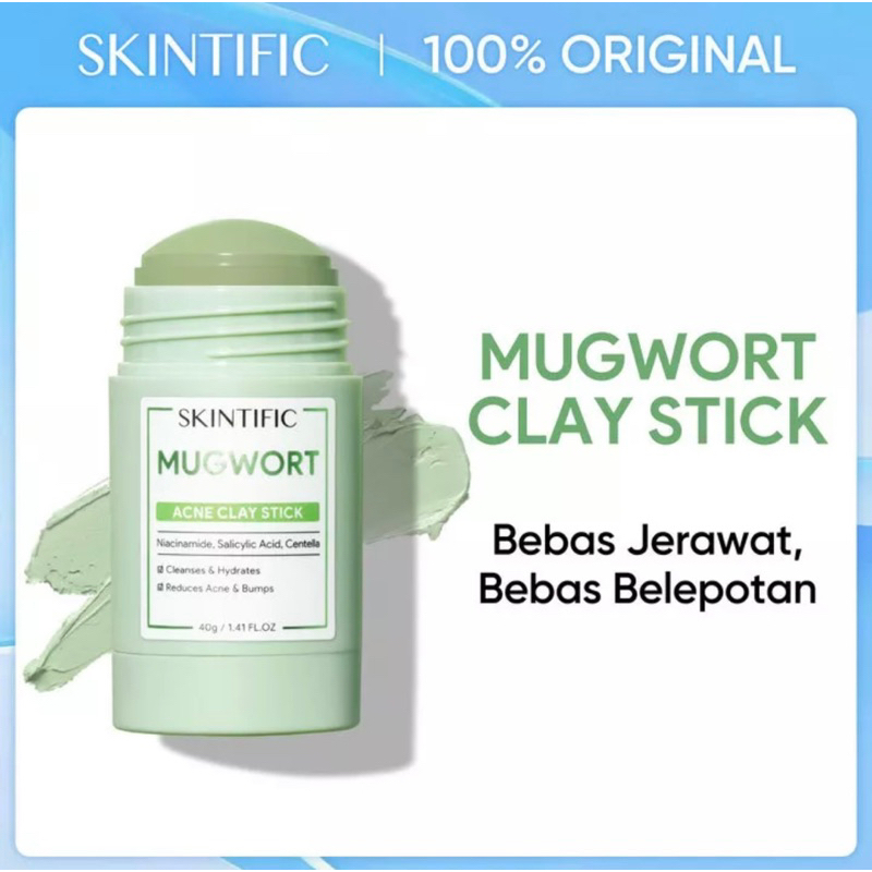 Skintific Mugwort Clay Stick Cleansing Clay Mask 40g Anti Pores & Acne Mud Facial Mask Face Mask Wash Cleansing Facial Maskoff Mask Green Mask Stick Alaska Volcano Clay