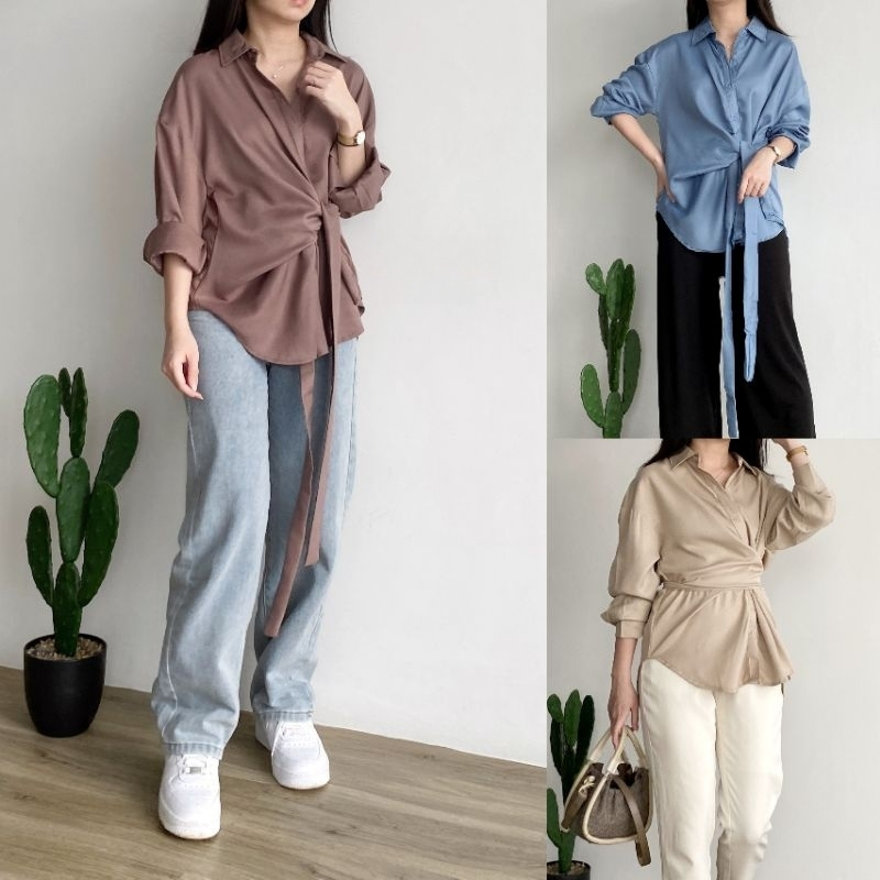 KATUN KEMEJA Rx FASHION - VIVIAN SHIRT COTTON TWISTCONE / WOMEN'S SHIRT / KOREAN STYLE STRAPPED SHIRT - PN