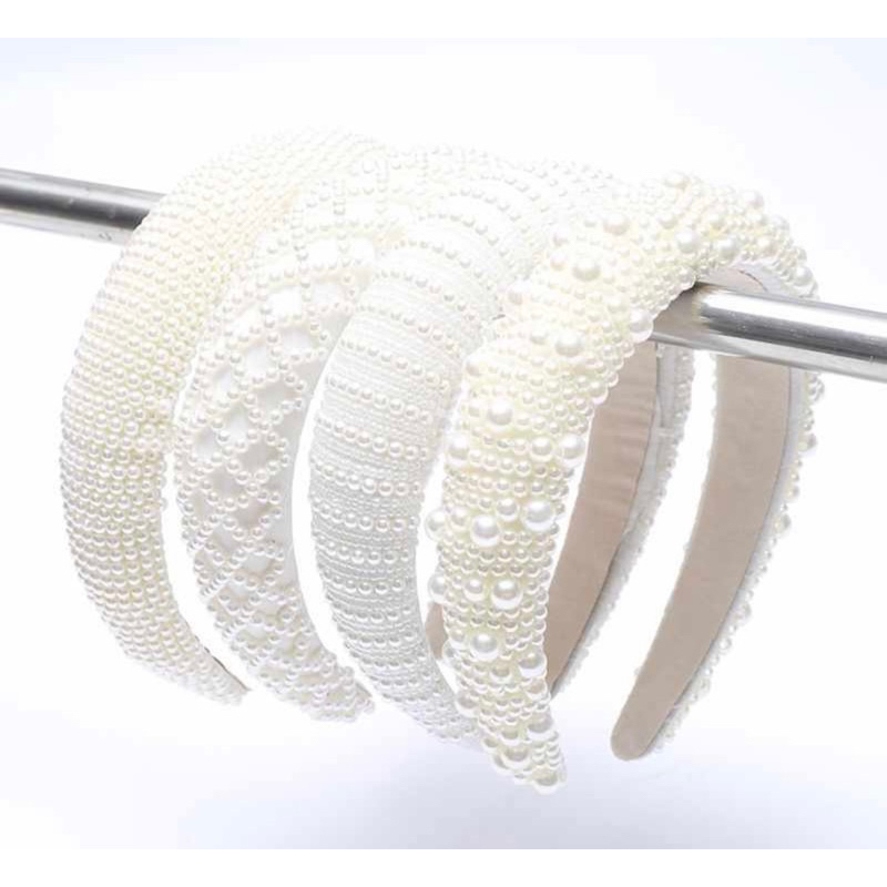 Premium Wide Model Headband / Decorated with Pearls + Rhinestones, Luxury Style Sponge Material / Elza HOPYLOVY Handmade Headband