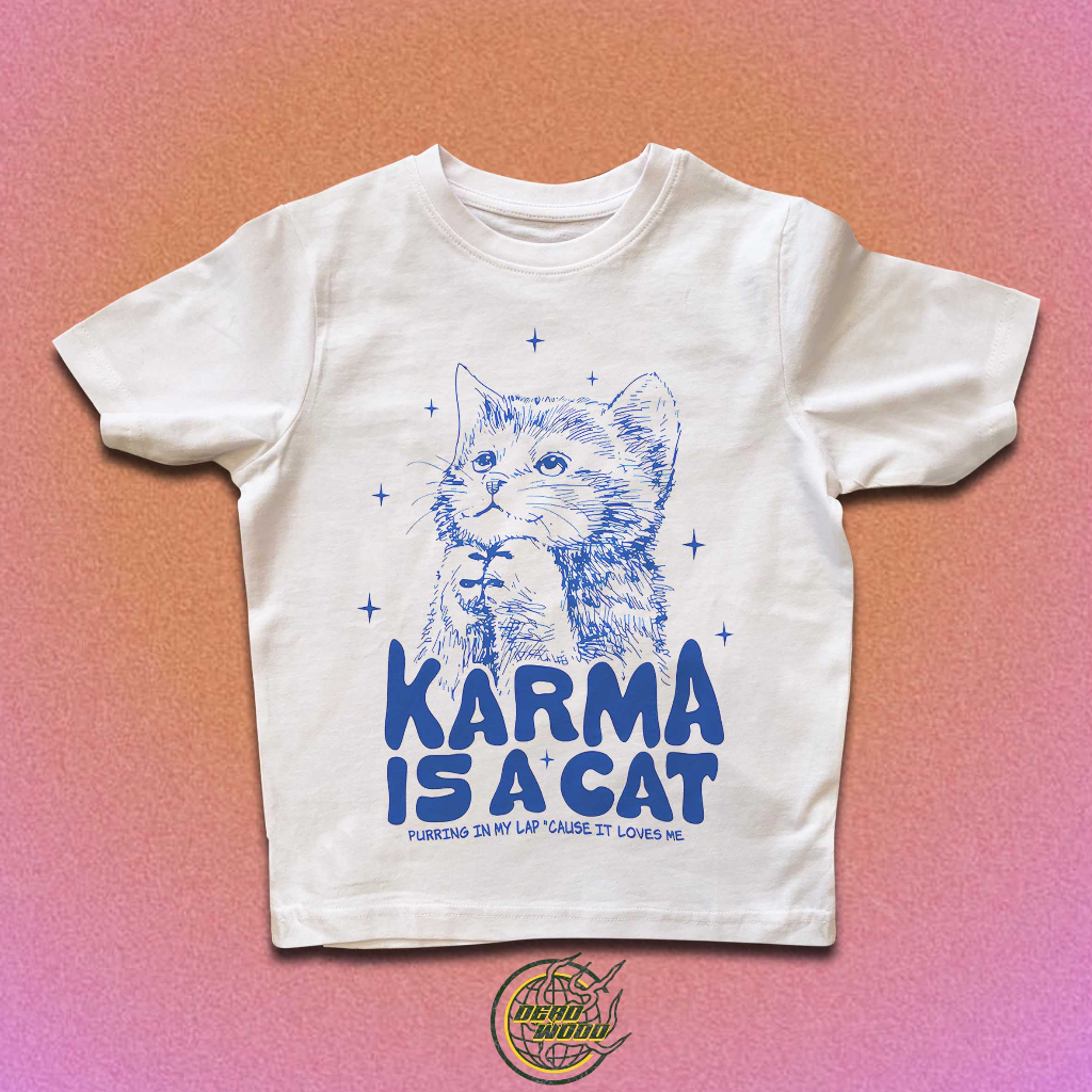 Crop top/baby tee karma is a cat, cat lovers, Taylor Swift midnight album lyrics marsh vintage y2k style