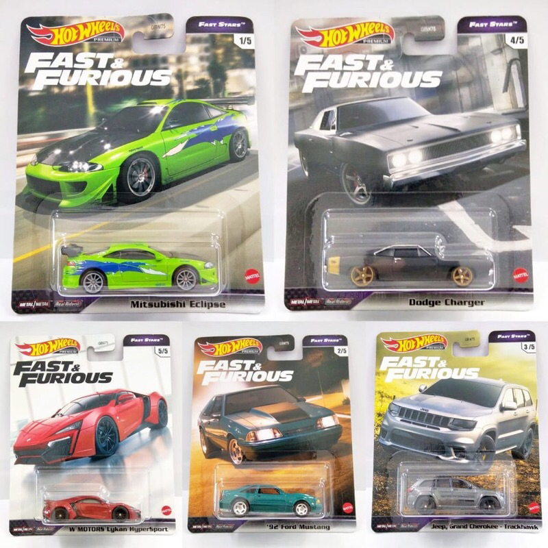 Diecast HOT WHEELS PREMIUM FAST N FURIOUS FAST STARS ECLIPSE, DODGE CHARGER, LYKAN, MUSTANG