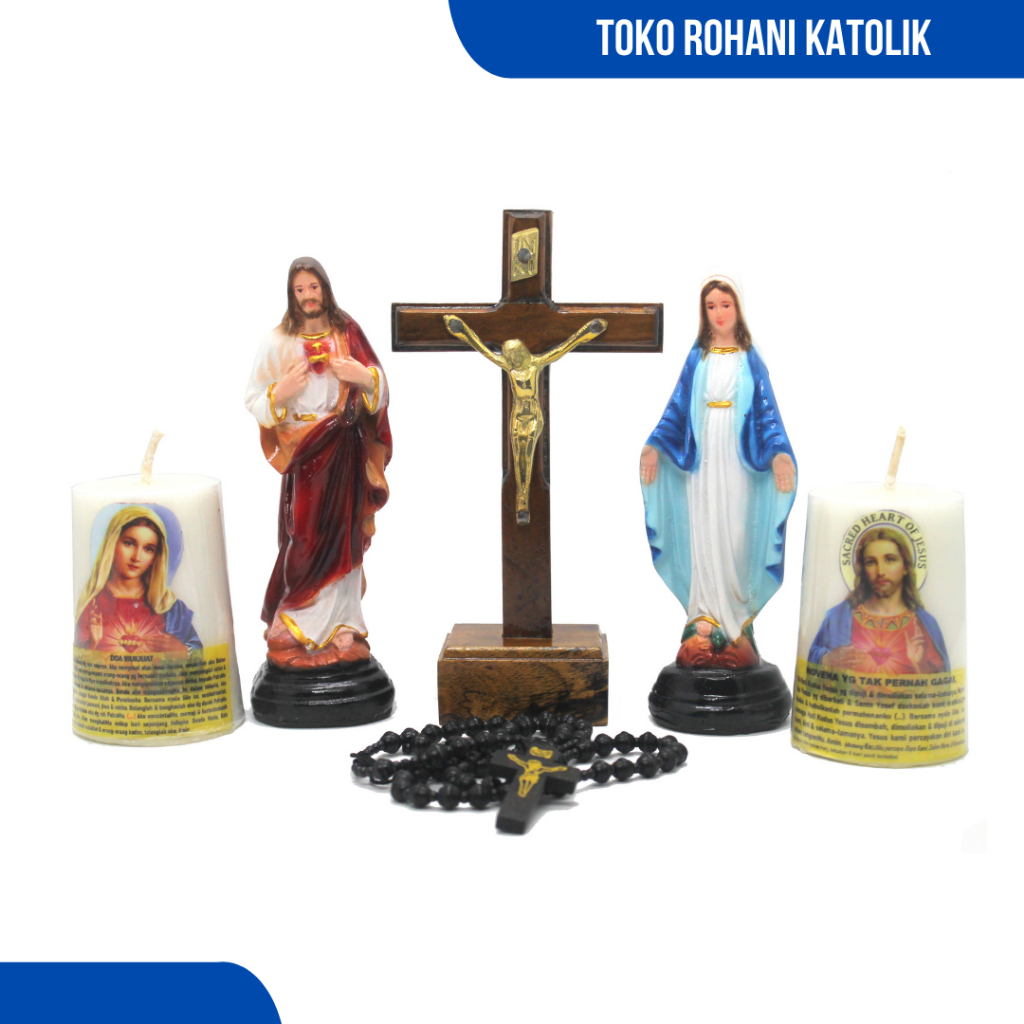 Catholic Prayer Package (15Cm)/Mother Mary Statue/Sitting Cross/Catholic Rosary/Jesus Statue