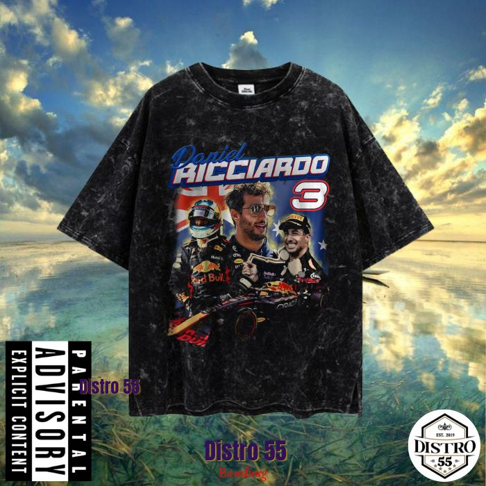 KATUN HITAM Daniel RICCIARDO 3 T-Shirt BLACK WASHED OVERSIZE/FORMULA ONE RACER | Distro 55 BANDUNG/WASHING T-Shirt/OVERSIZE T-Shirt/Black Cotton T-Shirt