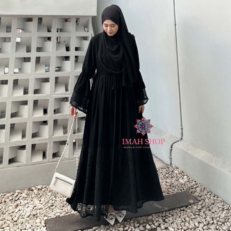 HITAM Abaya Black Gamis Saudi Arabian Maxi Dress with Brukat Combination By Imah Shop 926