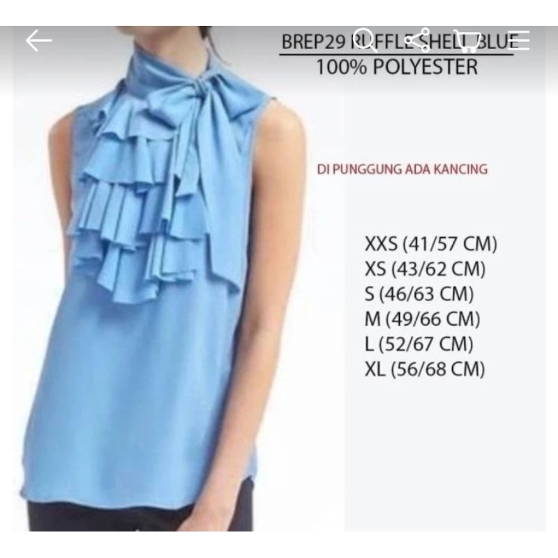 Blouse B N R RUFFLE SHELL Blue - High Collar Women's Shirt