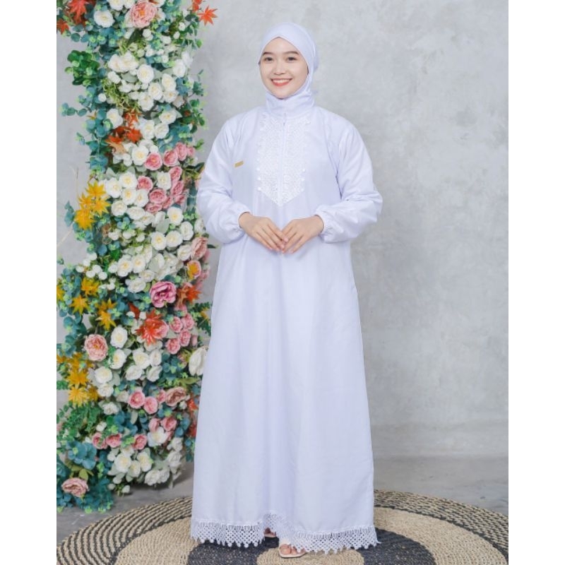 KATUN Gamis Dress for Adult Women, Umrah and Hajj, Zipper Pockets, Cotton Lace Jubah Muslimah