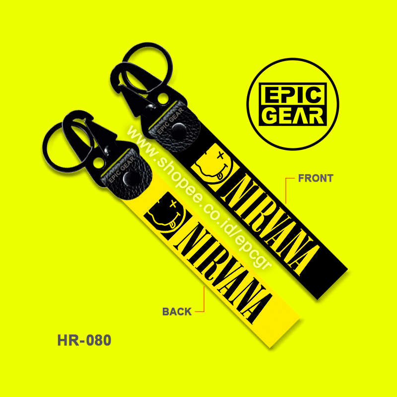 GANTUNGAN HIGH QUALITY NIRVANA KEYCHAIN PREMIUM MOTORCYCLE CAR KEYCHAIN LOGO BAND ALBUM SMILE FACE KING OF GRUNGE SEATTLE SOUND ALTERNATIVE ROCK HARDCORE MUSIC KURT COBAIN NEVERMIND SMILE LIKE TEEN SPIRIT MERCHANDISE KEY CHAIN BIKE BAG TAG LANYARD STRAP
