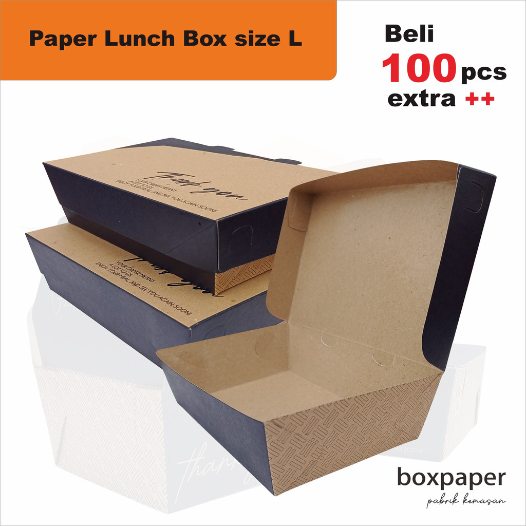 Paper Lunch Box size ( L ) Kraft Lamination Dus Box Eating Chicken Fried Rice Geprek Penyet Yellow Rice Fried Rice Gacoan Noodles Food Packaging Dus Take Away Rice