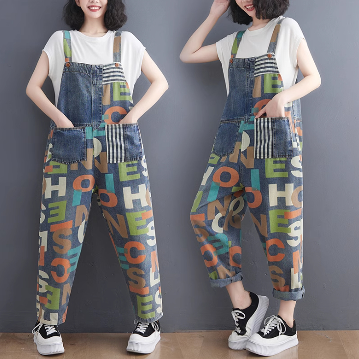 LC380 Premium Oversized Jeans Jumpsuit with the Latest Letter Motif