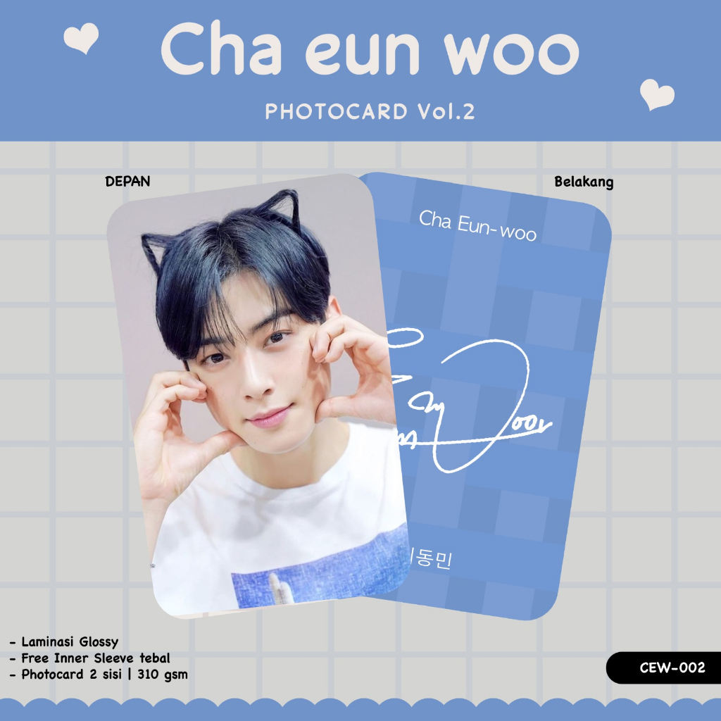 Photocard CHA EUN WOO VOL.2 And VOL.3 Signature KPOP IDOL GLOSSY Front Back PREMIUM Latest PHOTOCARD ACTOR