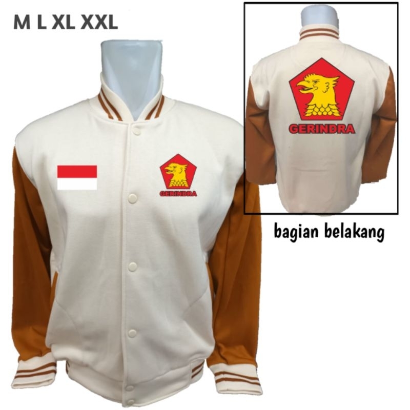 Gerindra Party varsity Jacket Latest model Button Press cotton fleece Material