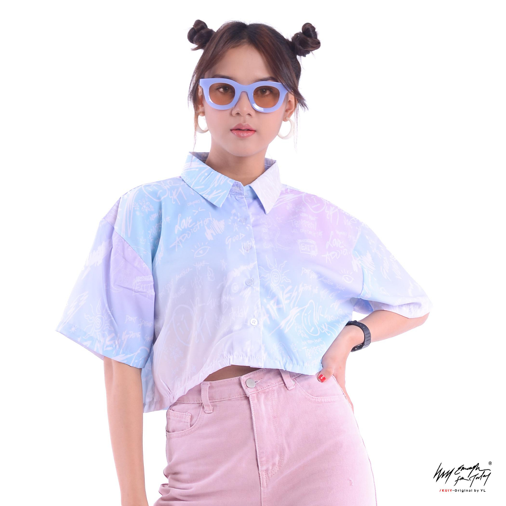 KEMEJA Kuiy - Enough - Patterned Women's Oversized Crop Shirt | Pastel Vibes