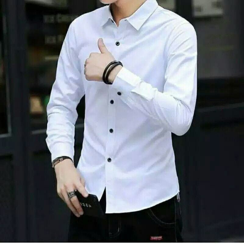 KEMEJA Premium White Long Sleeve Plain Men's Shirt