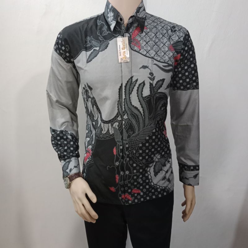 KEMEJA Cendrawasih Gray batik Shirt original arta batik super Code 008 Men's batik Long Sleeve ori 9.9 23 fashion Latest batik muslim Clothing