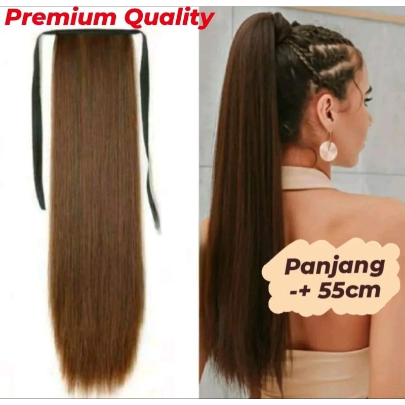 LONG STRAIGHT PONYTAIL WIG EXTENSION WITH STRAP HAIR CLIP HORSE TAIL HAIR TIE WIG HAIR PAIR FINE NO SHINY KOREAN STYLEnatural