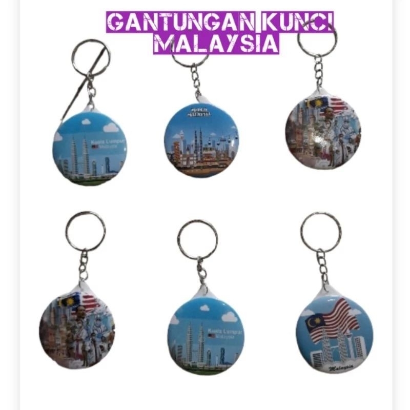 GANTUNGAN Contains 50 MALAYSIAN ROUND CANNED KEYCHAINS KUALA LUMPUR SOUVENIR KEYCHAIN MALAYSIA