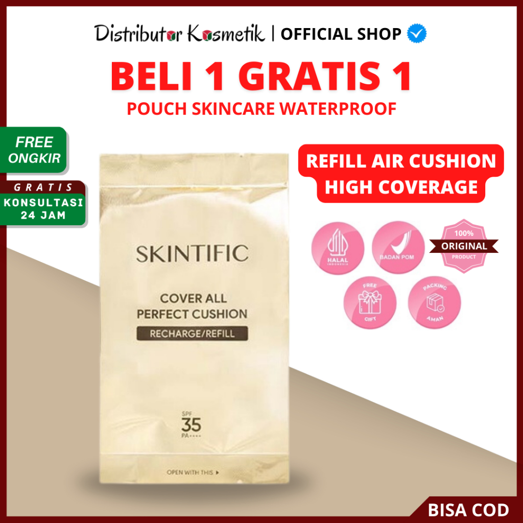 [ Free GIFT ] Refill SKINTIFIC Cover All Perfect Air Cushion High Coverage Poreless&Flawless Foundation 24H Long-lasting SPF35 PA++++ Original BPOM