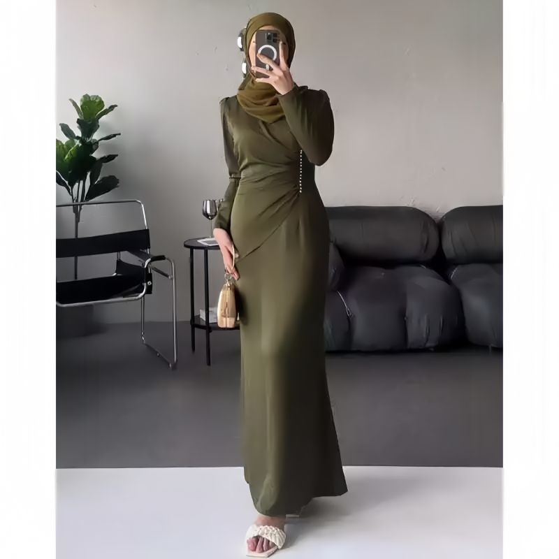 New Latest SATIN DRESS (DIVA MAXY DRESS) Brocade DRESS OUTFIT Brocade MALAY GAMIS MERMAID DRESS Drawstring SILK SATIN Luxury Contemporary/Eid Graduation Invitation Party Gown/SATIN Invitation DRESS/