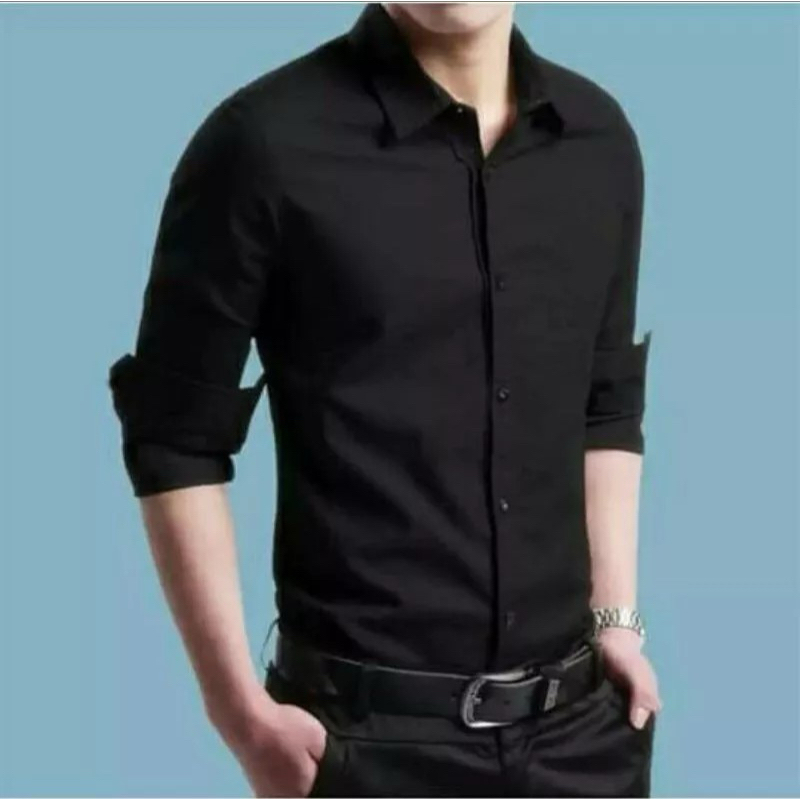 KEMEJA Men's Long Sleeve Shirts Men's Plain Shirts Oxford Oxport Black Shirts Men's Long Sleeve Hem Men's Shirts Men's Ke ren Hem Black Long Sleeve shirts office wear for men vintage contemporary branded slimfit teenagers adults