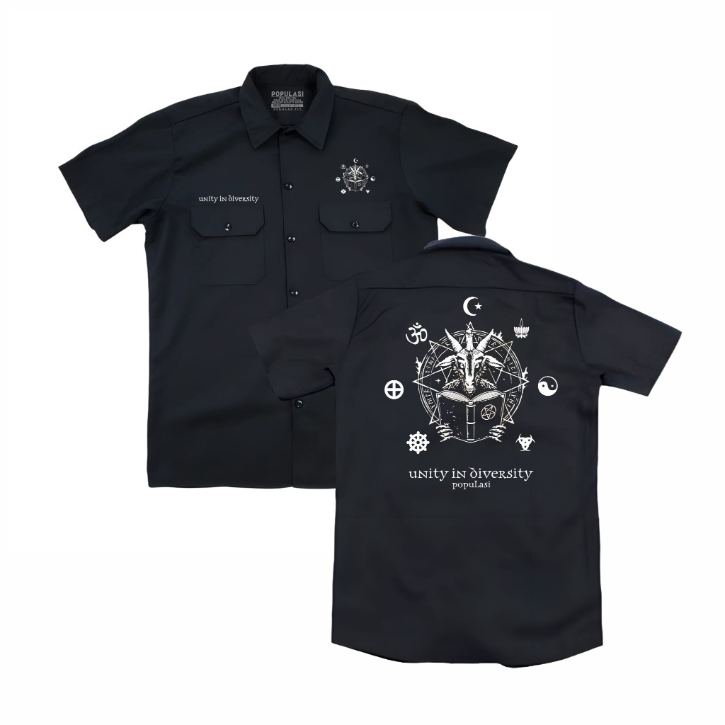 KEMEJA Daisuke Apparel - PDH Shirt - Workshirt - UNITY INDIVERSITY - PDH Pluralism - Men's Clothing - Women's Clothing - Vintage - Streetwear Shirt - Cotton Combed - Black - Santai