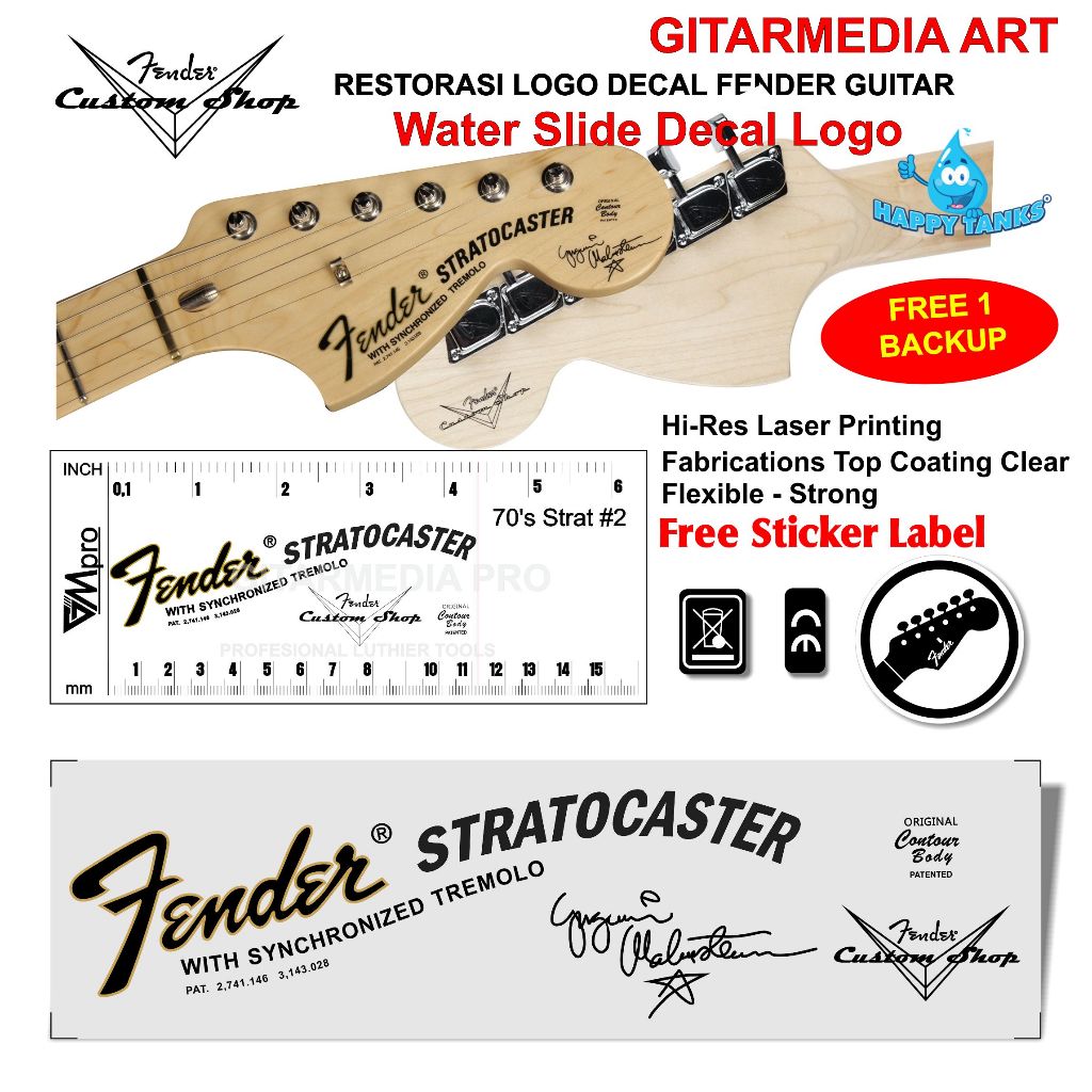 Water SLIDE DECAL FENDER STRATOCASTER YNGWIE MALMSTEEN SIGNATURE STRATOCASTER CLASIC 70S - DECAL FENDER YNGWIE