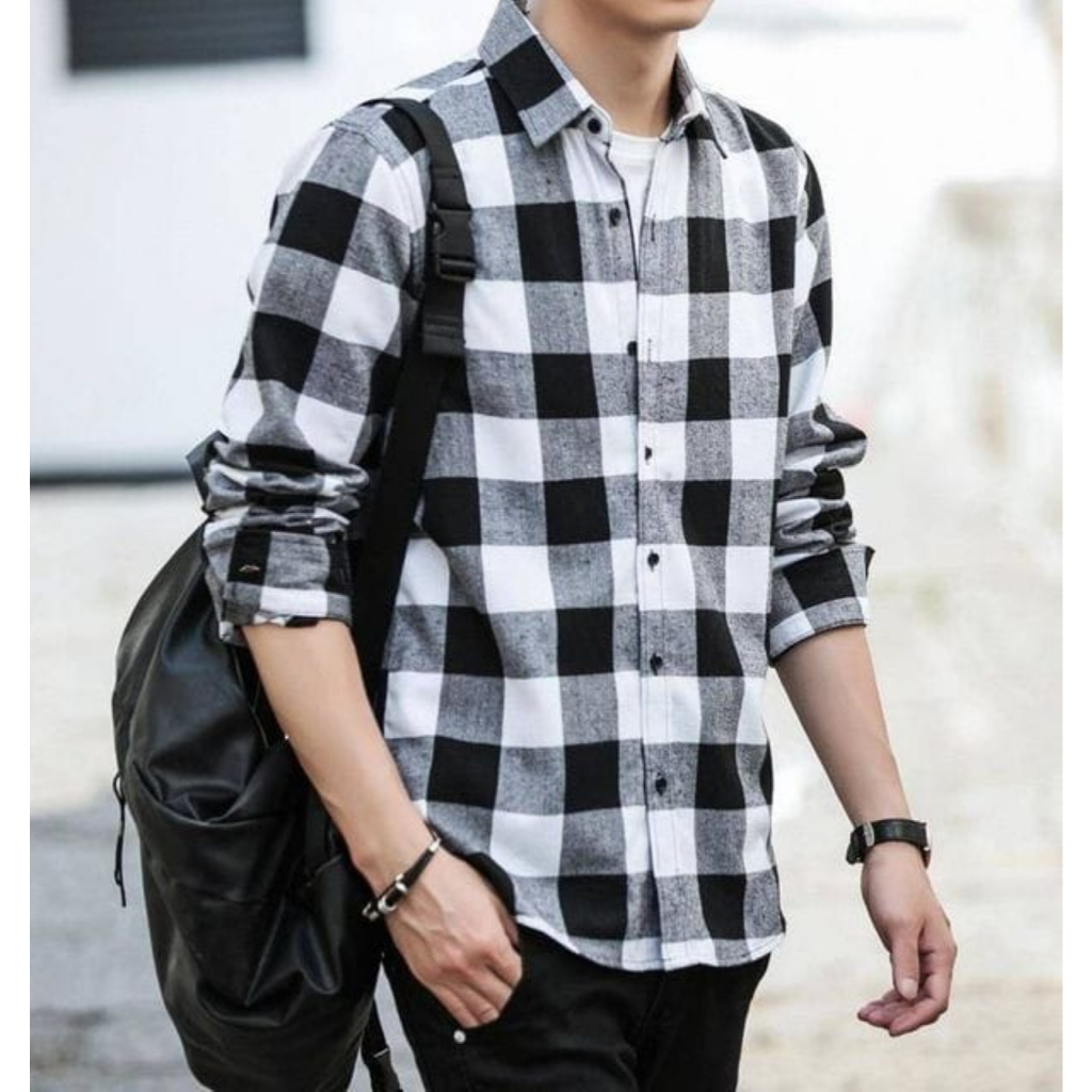 KEMEJA ORIGINAL BRANDED LONG-SLEEVED FLANNEL SHIRT, SUPER PREMIUM FLANNEL PLAID MEN'S SHIRT