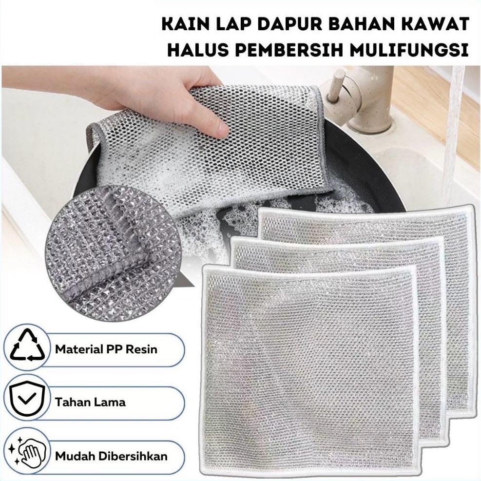 PERALATAN Kitchen Washcloth WIRE Material Square Shape Dishwashing Brush Stubborn Stain Cleaner Stove Scale COOKER HOOD Table Pot Glass Crock Pot SINK SINK Equipment/CLEANING CLOTH METAL WIRE/Napkin Soft Fine Fiber Soft Dirt Remover Multifunction