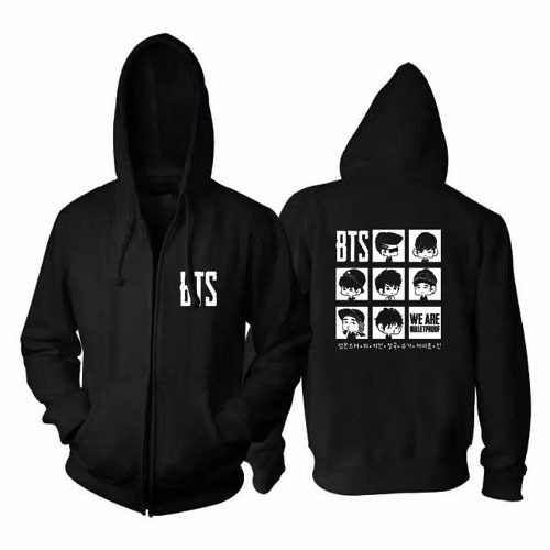 Hoodie Jacket BTS We Are Bulletproof Hoodie Zipper Material Cotton Fleece New Zipper Hoodie