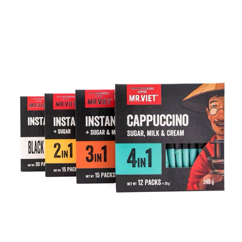 Mr.Viet Instant Coffee 3in1 Mr.Viet Cappuccino Instant Coffee 4in1 Vietnamese Coffee
