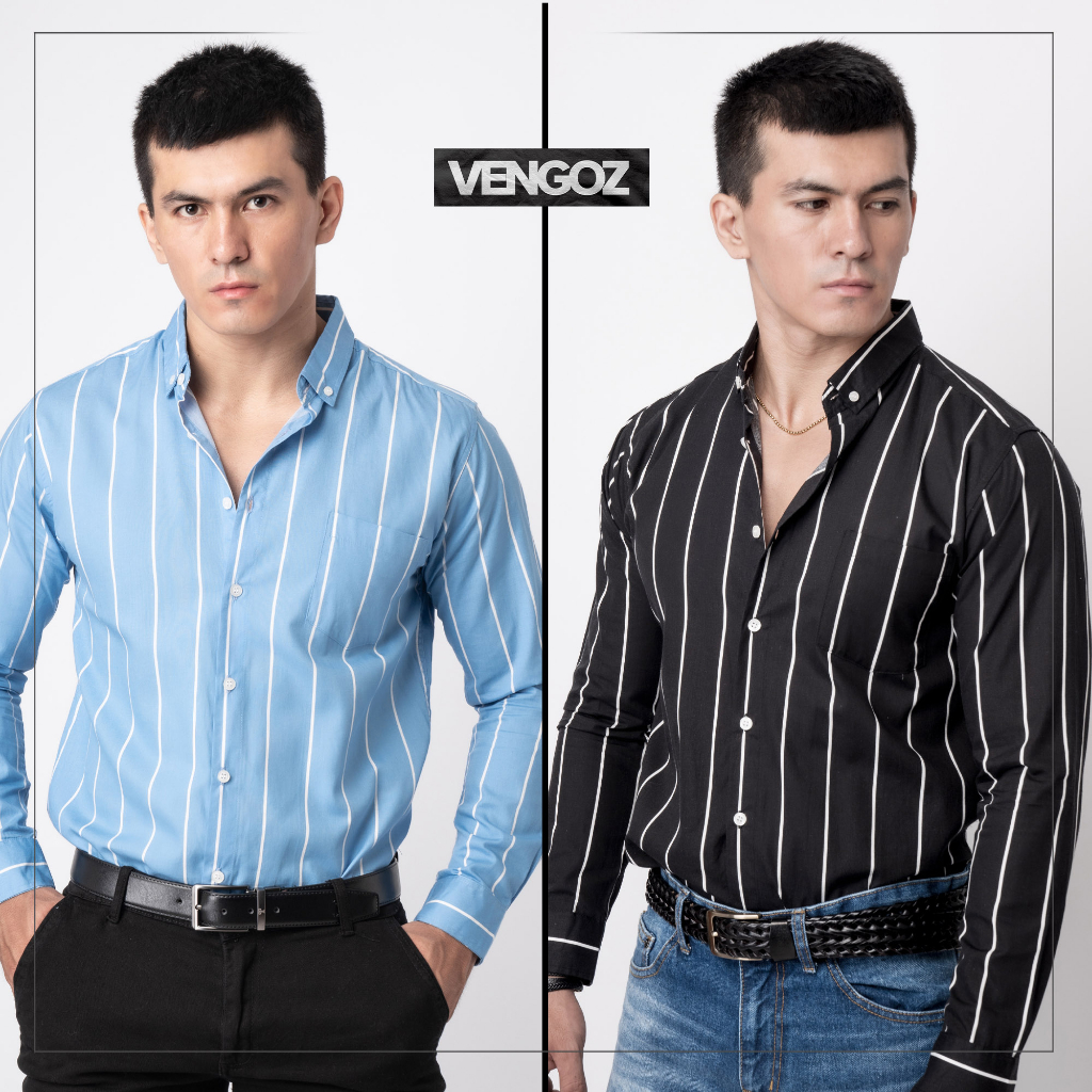 KEMEJA Z Men's Slim Fit Shirt Top - Vicente Stripe LS Series