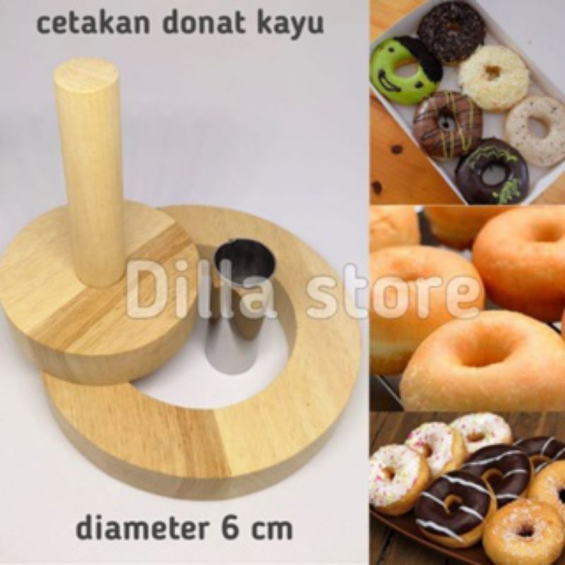 1 set of quality wooden donut molds for rolling pin + press + hole punch